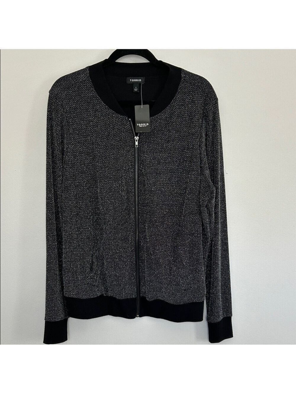 Torrid Black and Metallic Silver Bomber Jacket NWT